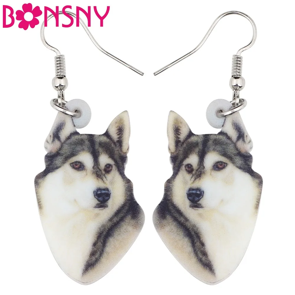 Bonsny милые Alaskan Malamute серьги с собаками большие длинные висячие Висячие животные