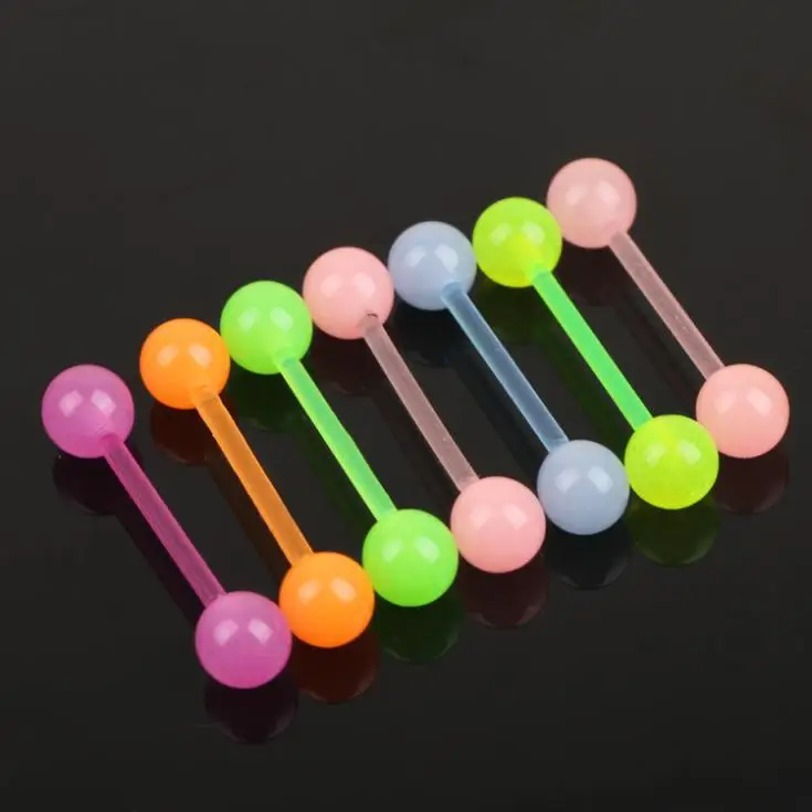 

2016 New Arrival 7pcs Acrylic Luminous Glow Ball Tongue Rings Body Piercing Belly Navel Button Ring Nose Stud