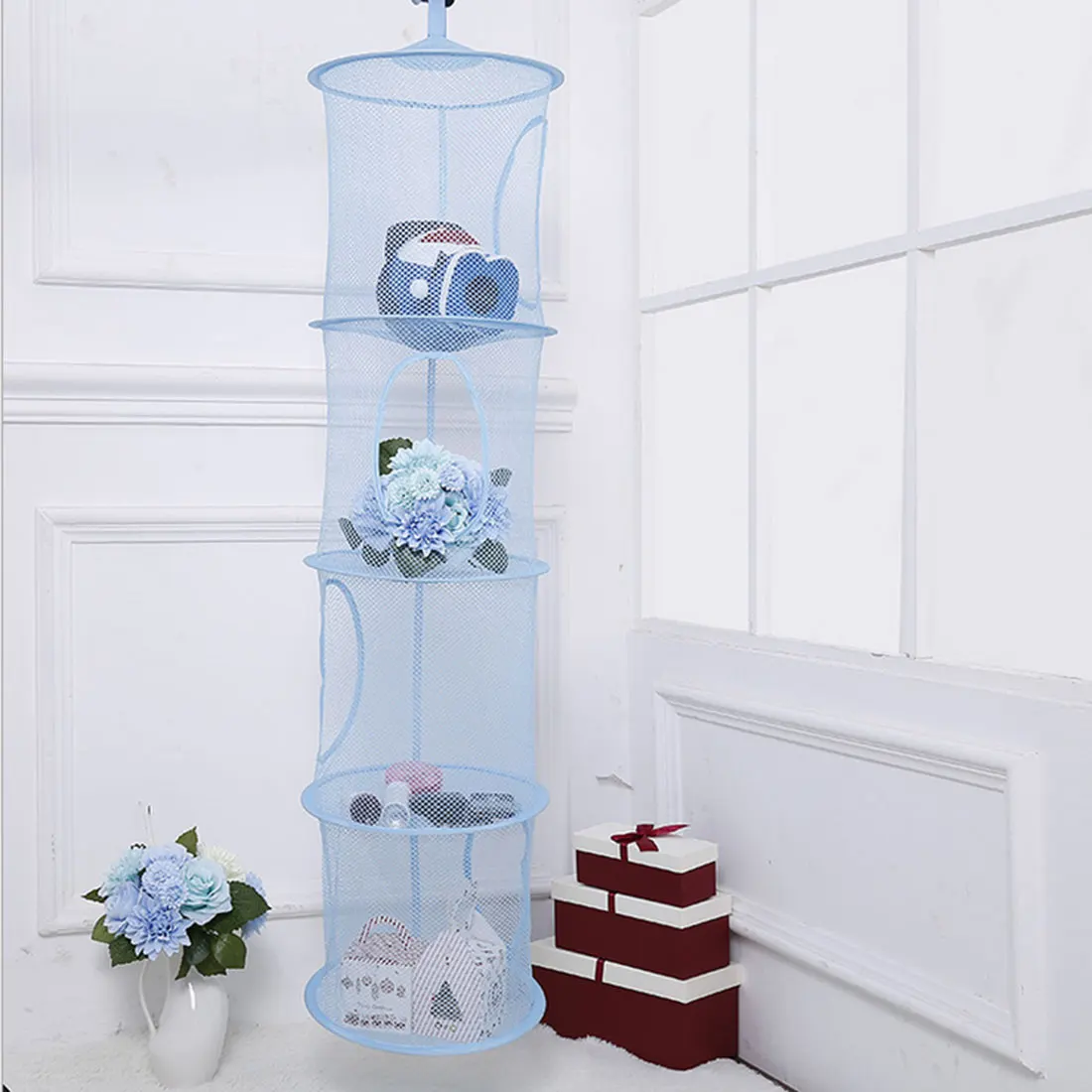 

Storage Bag Toys Foldable Four-storeyed Durable Bathroom Hanging Basket Cloth Breathable Mesh Toy Storage Bag Hanging Organizer