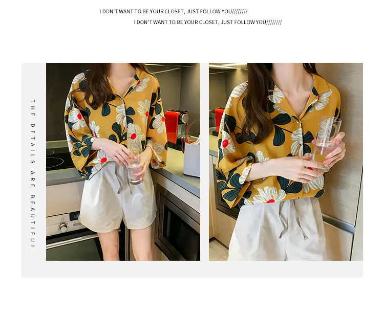 Summer Tops Women Blouses 2019 New Chic Flower Shirt Casual Chiffon Blusas Mujer Fashion Print Tops Plus Size Shirts Femme  (2)