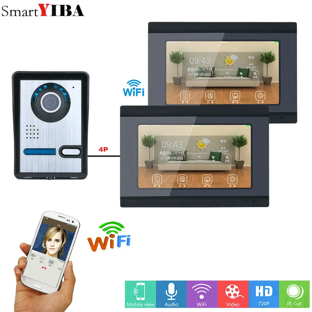 Best SmartYIBA 2*7inch Wired Wifi Video Door Phone Doorbell Intercom Entry System Support Remote APP intercom unlocking,Recording