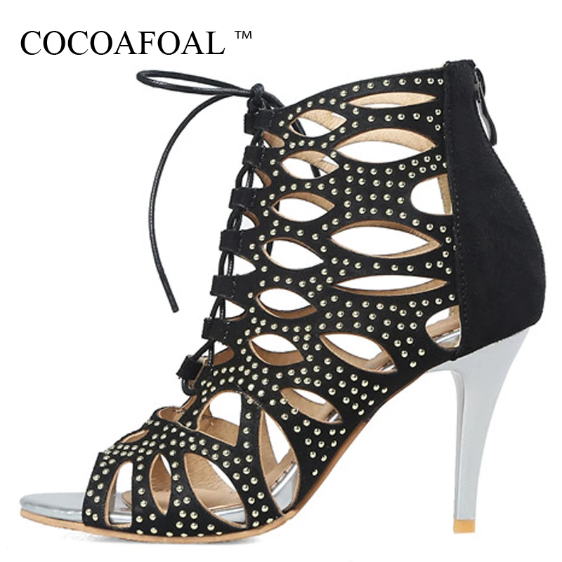 

COCOAFOAL Women Rhinestone Gladiator Sandals Plus Size 33 43 47 48 Peep Toe Heel Height Shoes Sexy Green Open Toe Heels Sandals