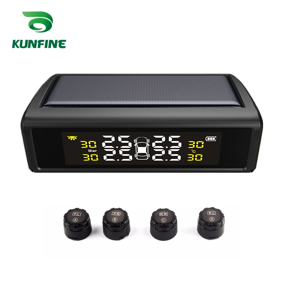 KUNFINE умная Автомобильная TPMS система контроля давления в шинах Солнечная энергия