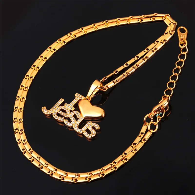 Цепочка с кулоном Я люблю Иисуса фианитом|jesus piece|heart necklacenecklace women |
