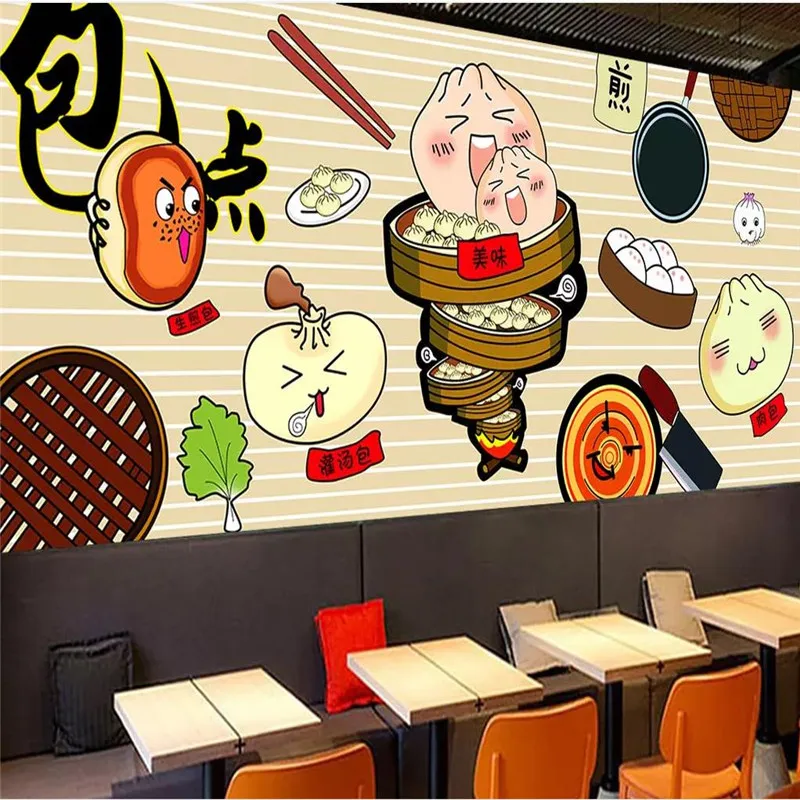 

Custom wallpaper mural hand-painted first night dumplings restaurant background decorative wall high-grade wall covering