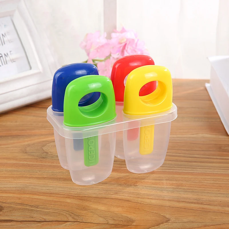 

1 PC Creative 4-Cup Frozen Ice Cream Pop Popsicle Mold Colorful lolly Moulds Ice Cube Tray Pan AH007