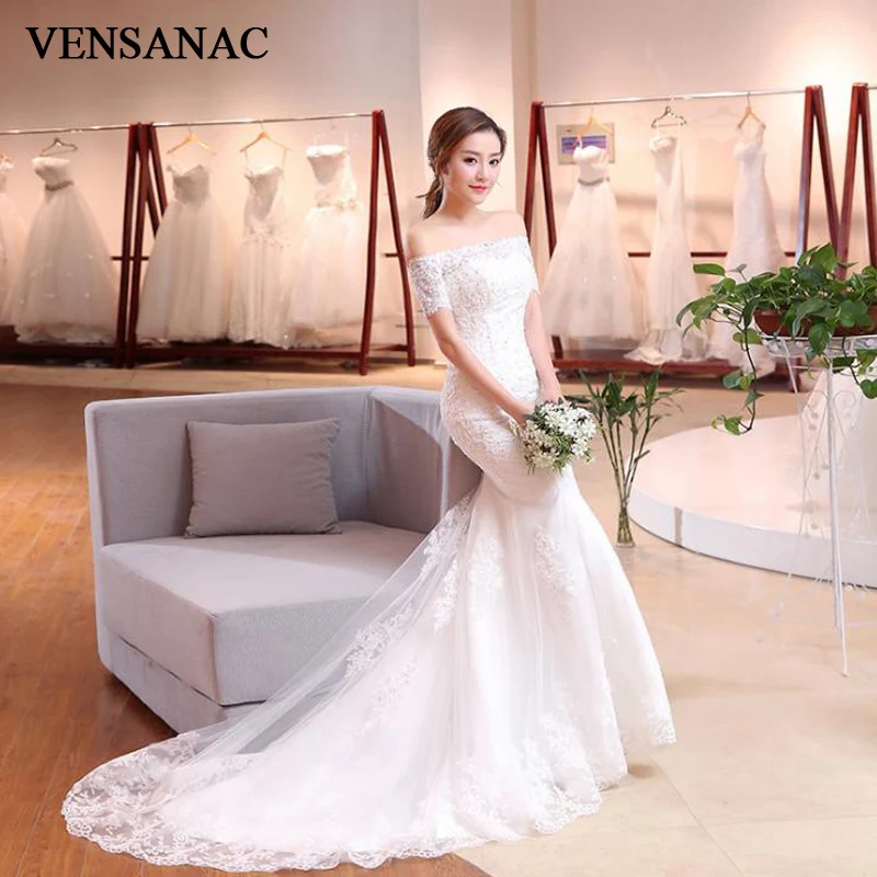 VENSANAC 2018 Sequined Boat Neck Lace Appliques Mermaid ...