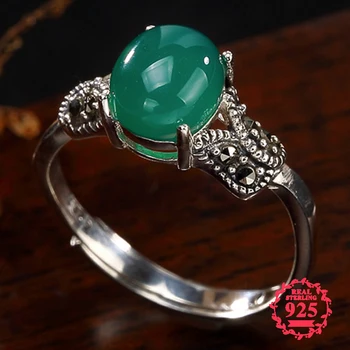 

NOT FAKE S925 Fine Antique shop Rings Emerald Rings Luxury Taste Jade Art Fine Handmade Vintage Natural Chalcedony moldavite peridot