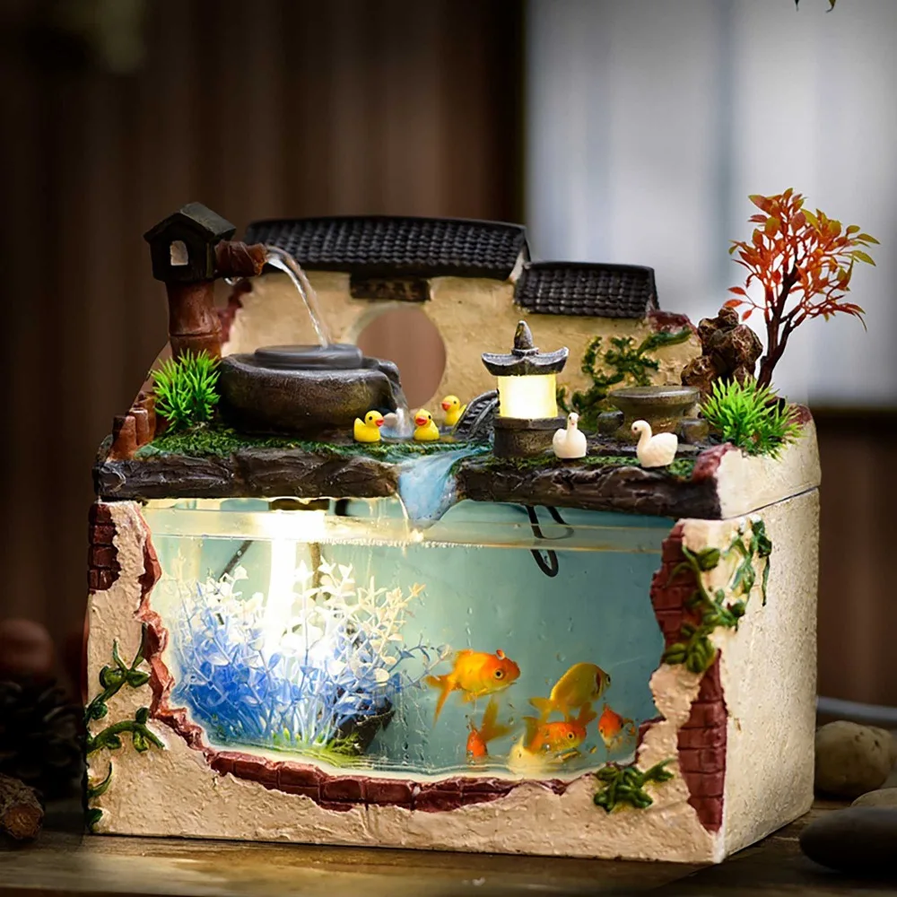Tropical Fish Aquarium Tank bowls Nano Tank Water Mill Fountain With