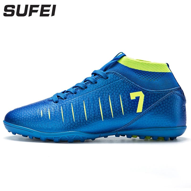 

sufei New Arrival High Ankle Soccer Shoes TF Football Boots Kids Futsal Hard Court Athletic Training Soccer Cleats