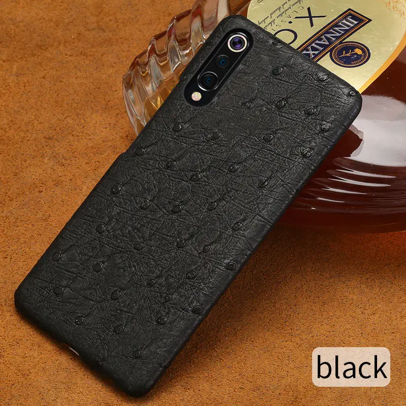 Натуральный страусиный кожаный чехол для телефона для Xiaomi mi 9 8 Lite Explore ore Pocophone F1 чехол s для Red mi Note 7 чехол роскошный чехол marvel - Цвет: Черный