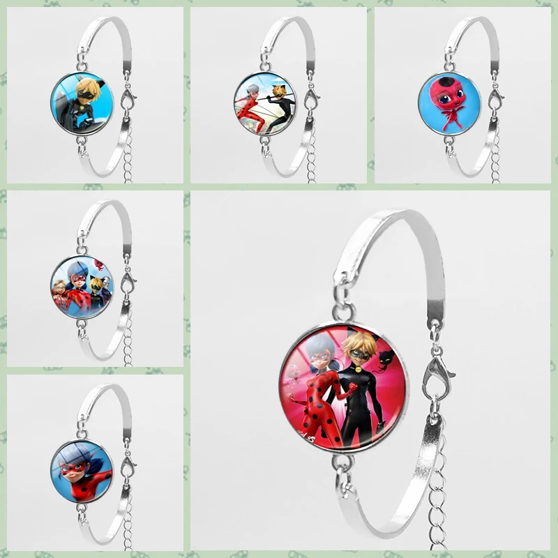 

2018 New Cartoon The Lady Bug Fashion Photo Silver Glass Bracelet Jewelry 20mm Crystal Dome Short Chain Bracelet Children's Gift