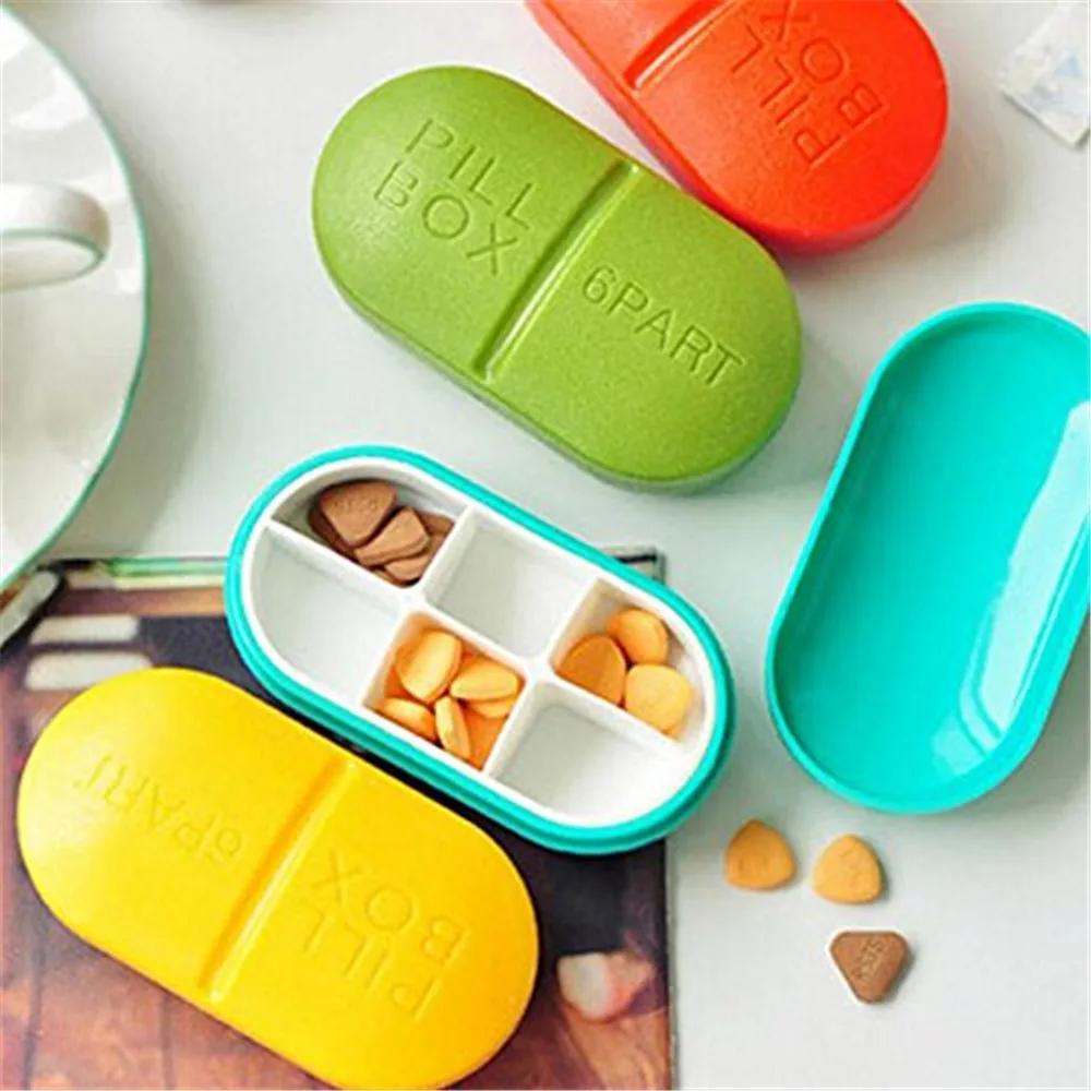 

2019 Portable Carry On Gum Pill Box 6 Compartment Travel Case Holder Elliptical six-grid pill box portable new 430