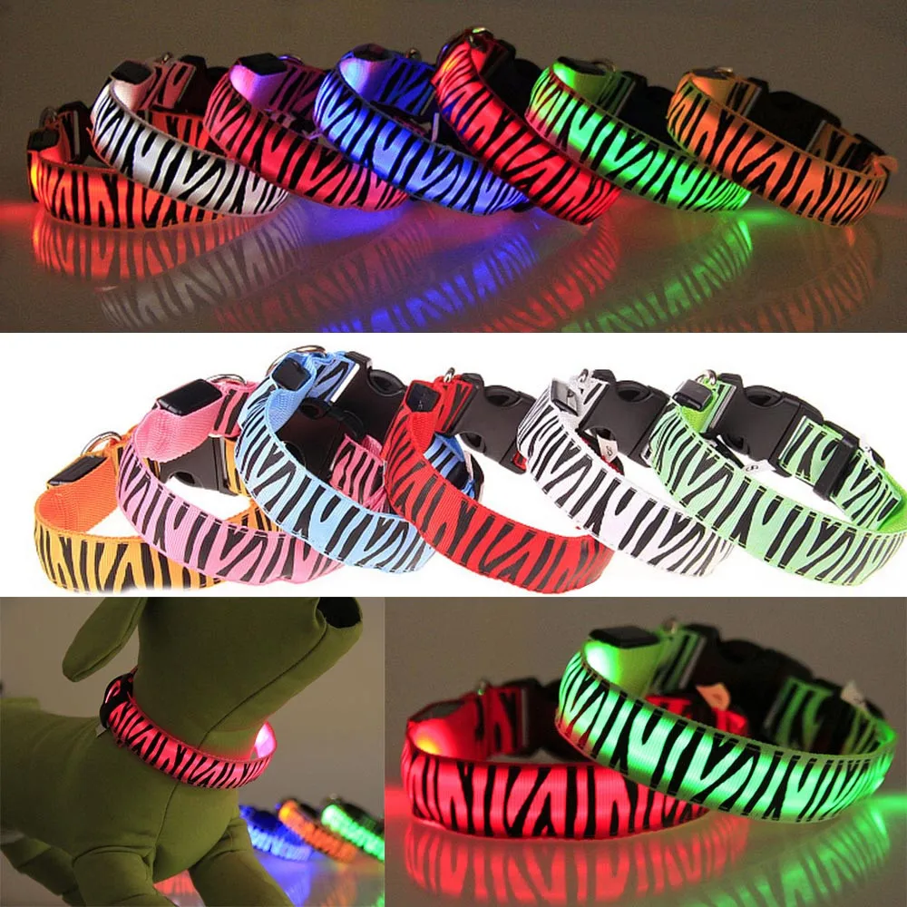 

Pet Dog Cat Adjustable LED Light Pet Safety Collars Stylish zebra Flashing Glow Necklace Bright Pet Luminous Dog Collar #01