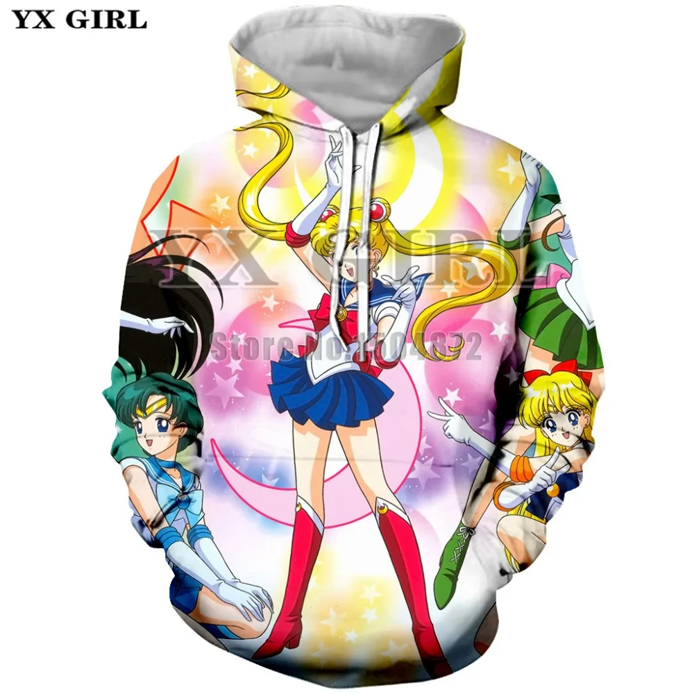 

YX Girl Top Clothes Womens Fashion Hoodie Pretty Soldier Sailor Moon 3d Printed Hoodie for Women Polyester Pullover Sweatshirt