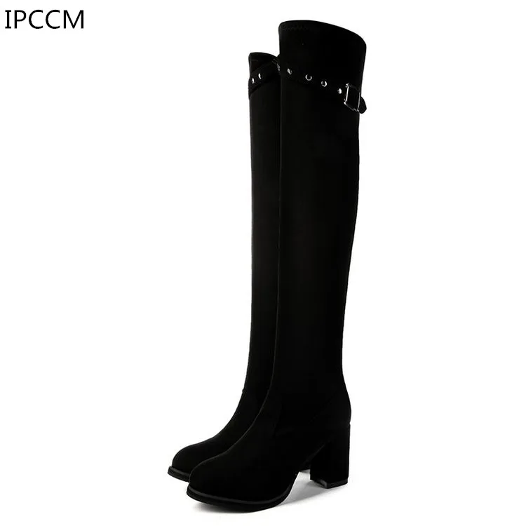 Female European American Style Fashion Simple Non-slip Wear-resistant Warm High-heeled Round Head Suede Sexy Over-the-knee Boots |