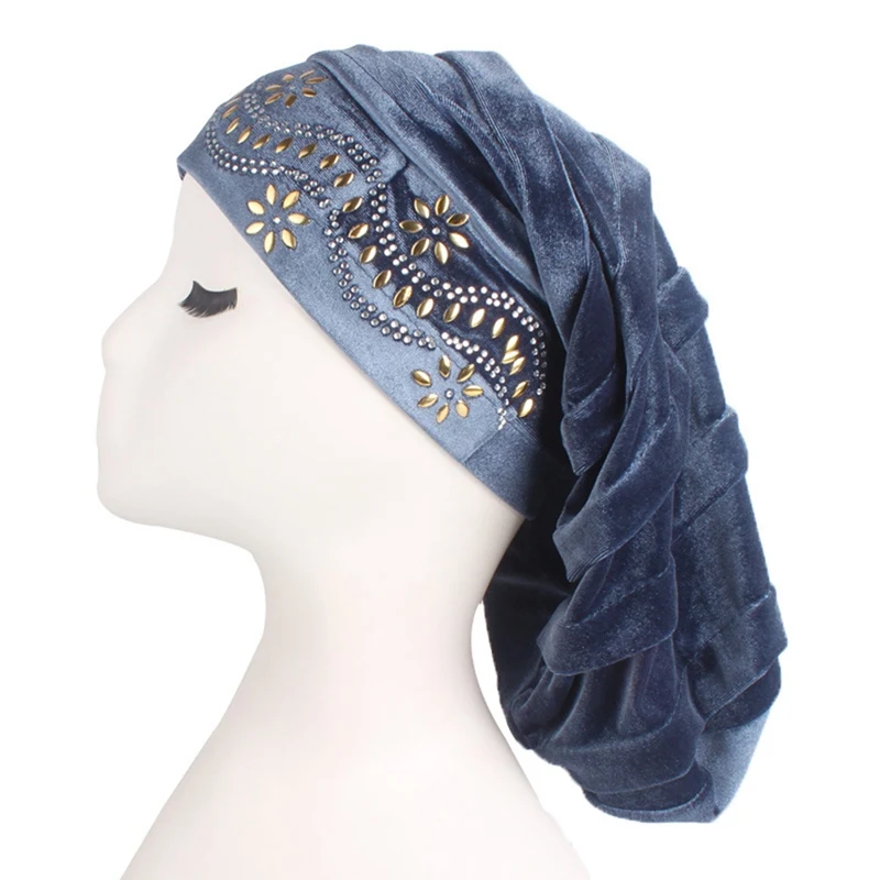 Velvet Big Rhinestone Woman Hijabs Turban Head Cap Hat Beanie Ladies Hair Accessories Muslim Scarf Cap Sleeping Hat