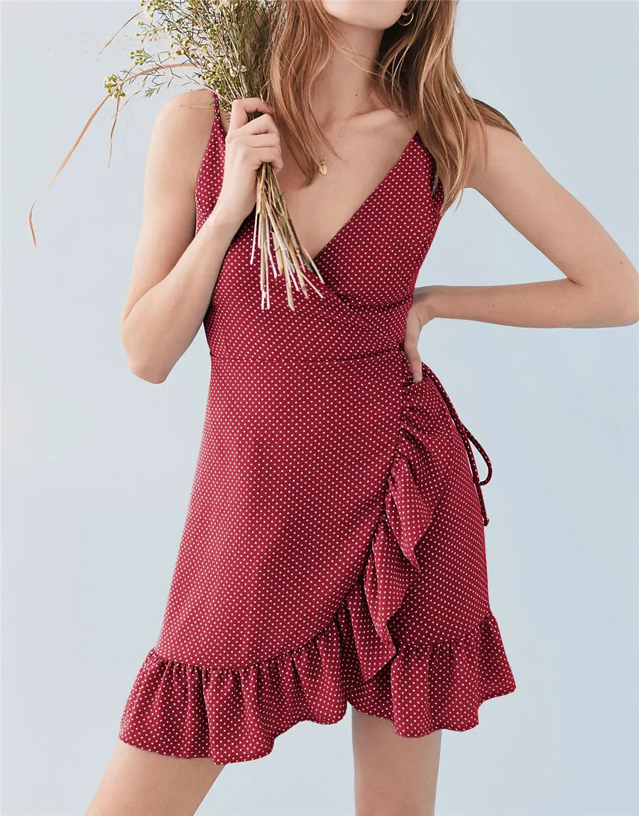 Gladiolus Polka Dot Summer Dress Women Spaghetti Strap V Neck Backless Sexy Ruffles Mini Women Dress Casual Beach Ladies Dresses (14)