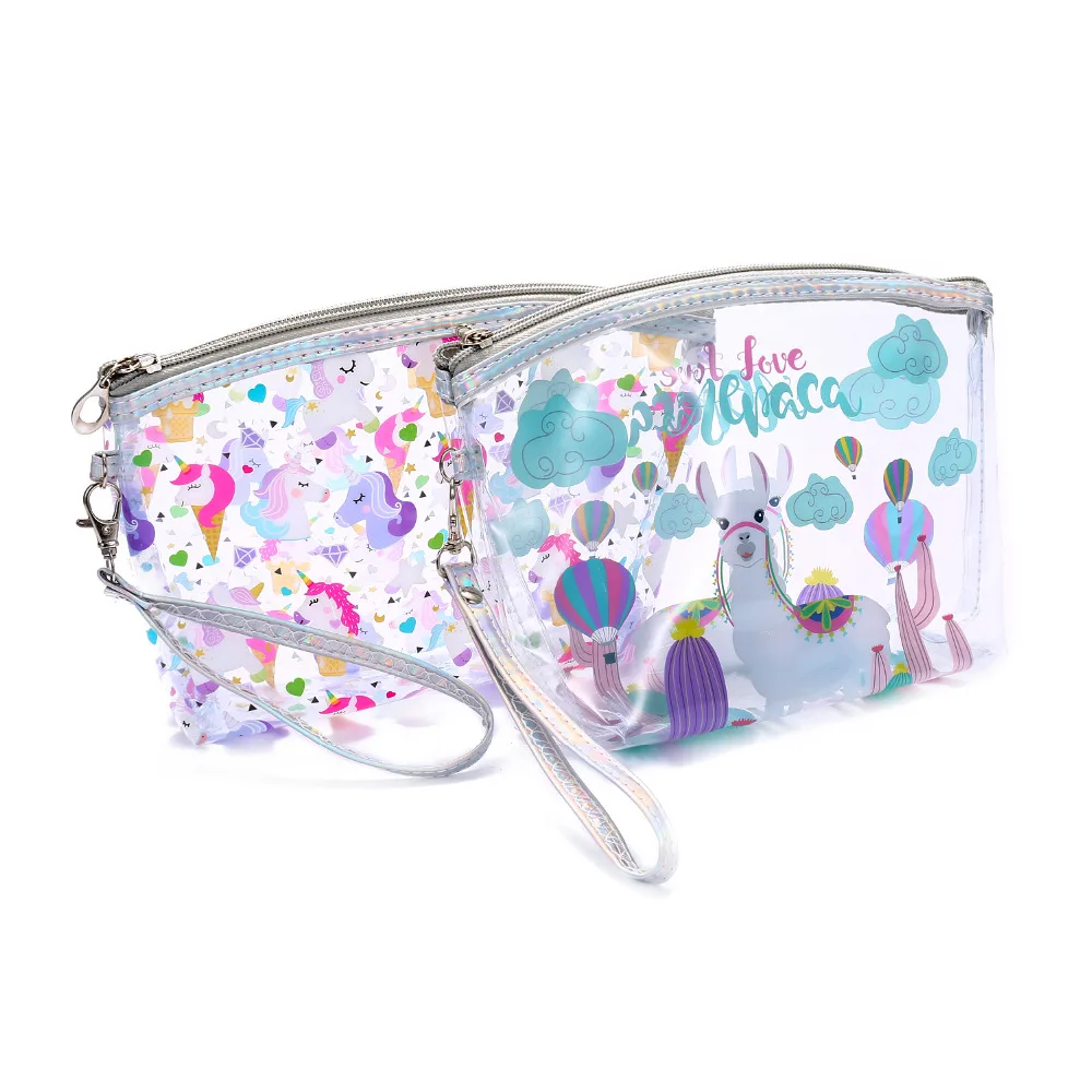 الكرتون واضح حقيبة مستحضرات تجميل النساء مستحضرات التجميل حقيبة حالة للماء إكسسوارات السفر PVC المنظم حقيبة مستحضرات تجميل الفتيات غسل الحقي...