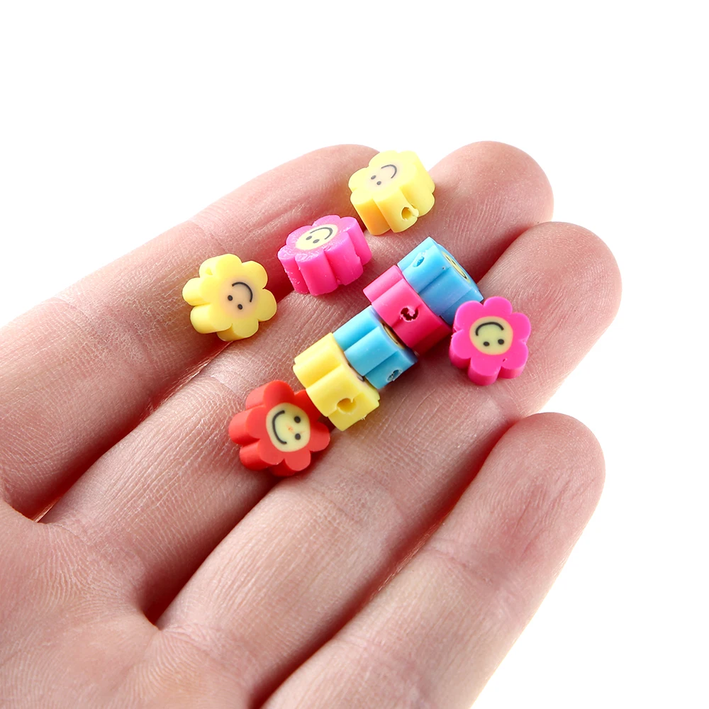 Multicolor Flower Shape Smiley Polymer Clay Beads For Jewelry Making Girls Diy Bracelet Loose Round Candy Beads 100pcs 5 10 Beads Aliexpress