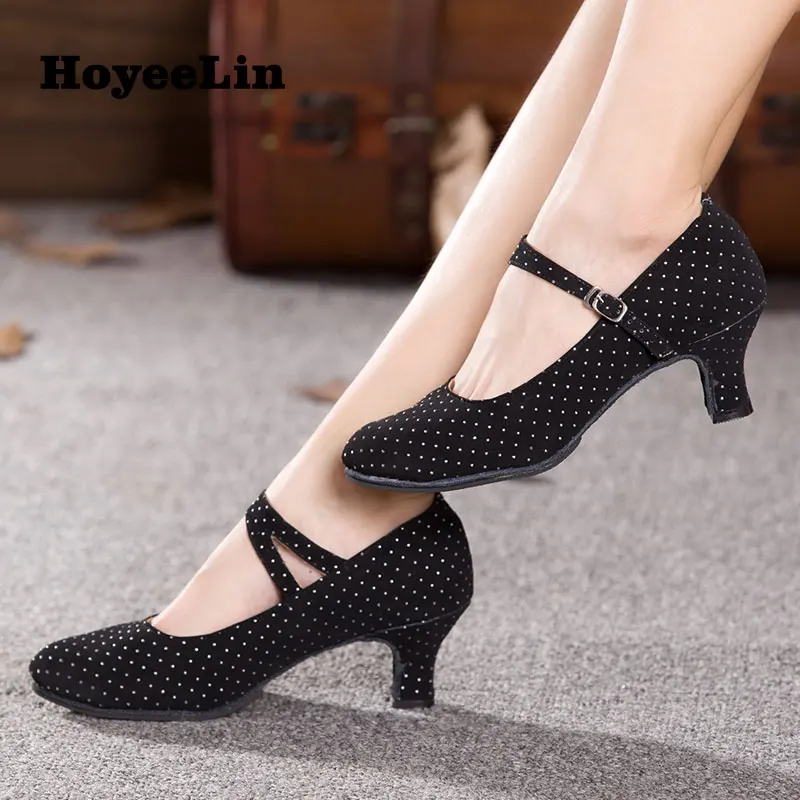 

New Women's Dots Mid Heeled Modern Square Dance Shoes Ballroom Party Tango Salsa Dancing Performance Shoes