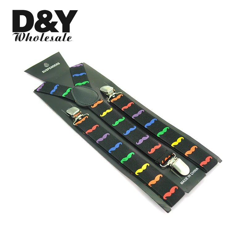 

2016 Fashion Sale Rainbow Mustache Beard Black 1inch/2.5cm Suspender Unisex Clip-on Braces Elastic Suspender Y-back Suspenders
