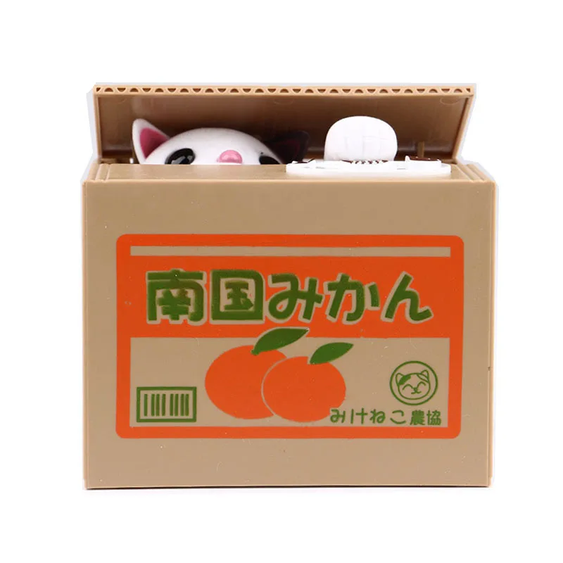 Детская мультяшная пластиковая электрическая копилка с вором, кошечка, японская коробка для фруктов, копилка для монет, креативная пища, игрушечная копилка для кошек