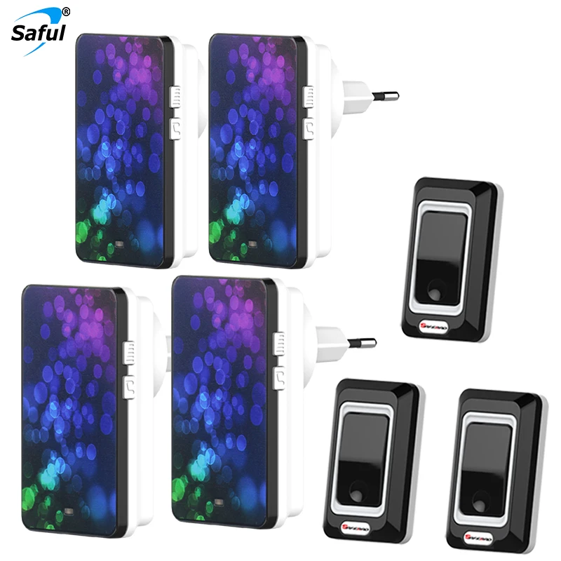 

Saful Free Shipping Waterproof 110V-220V Wireless Doorbell Push Button 3 Outdoor Transmitters + 4 Indoor Receivers