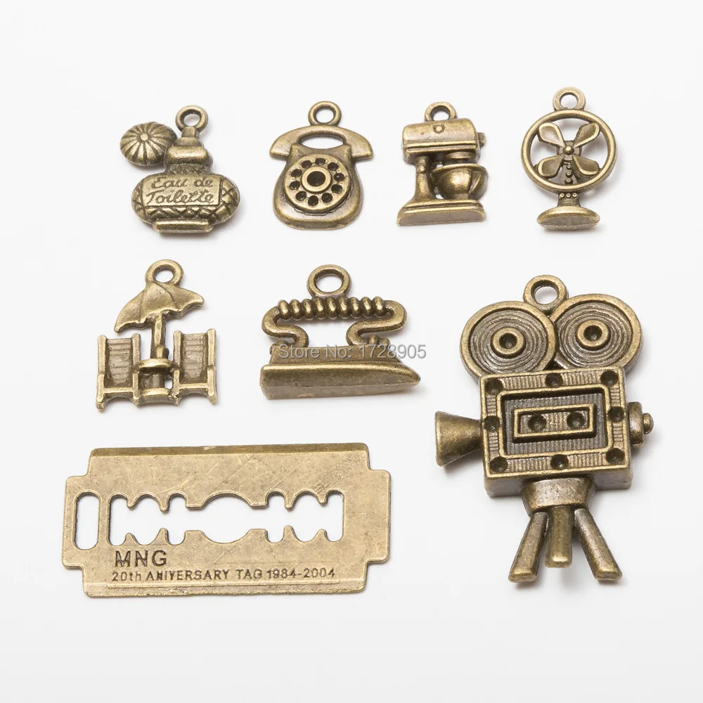 

Charms Pendant Article of Daily Use Telephone Blade Camera Alloy Metal bronze for DIY Bracelet Necklace Jewelry Making 10 pcs