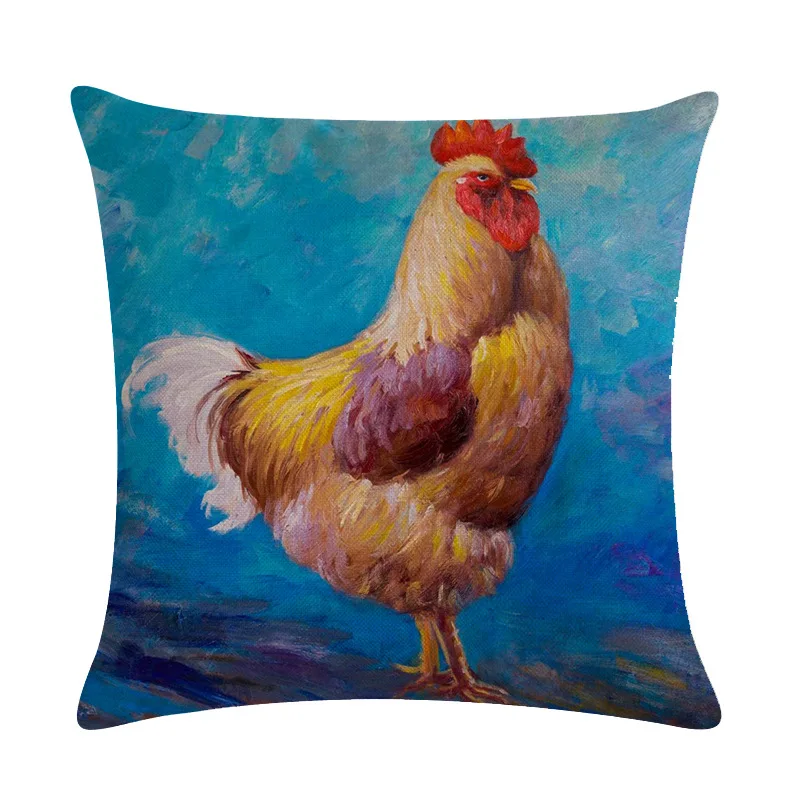 Color Chicken Pillow Cushion Cover American Country Style Printed Square Pillowcase Gallery Casual Decorativechicken Pillow Case