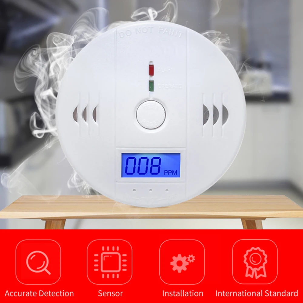 

CO Sensor Carbon Monoxide Poisioning Detector , Carbon Monoxide Alarm with LCD Display