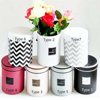 

1pc Round Flower Paper Boxes with Lid Hug Bucket Florist Gift 13*13*18 Cm Home Decoration Party Birthday Decor Supplies
