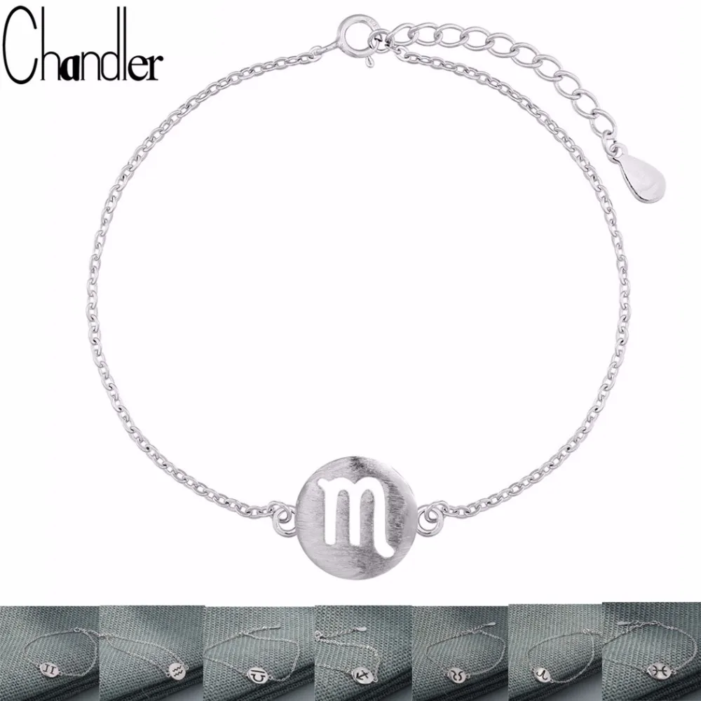 Chandler Silver Virgo Virgem VI Bracelet & Bangles Slim Link Chain 12 Zodiac Sign Constellation Astrologic Lady Birthday Jewelry