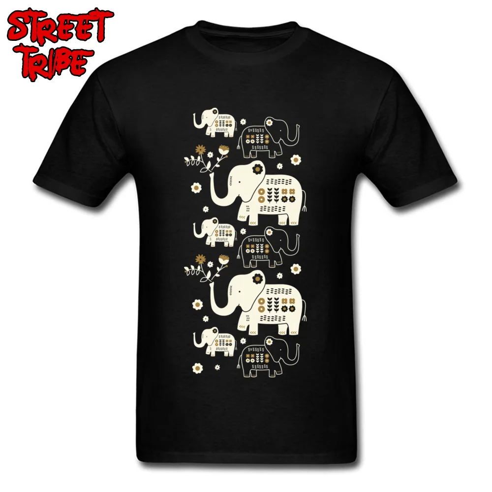 O Neck Folksy Elephants Cotton Fabric Male T-shirts Printing Short Sleeve Tees Funny Design Sweatshirts Drop Shipping Folksy Elephants black