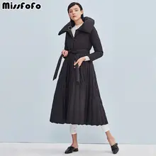 MisszFoFo, зимний пуховик, юбка-пальто, Брендовое, длинное, Осеннее, модное, пуховое пальто с поясом, S-XL, размер, Регулируемая Талия, черный, бежевый цвет