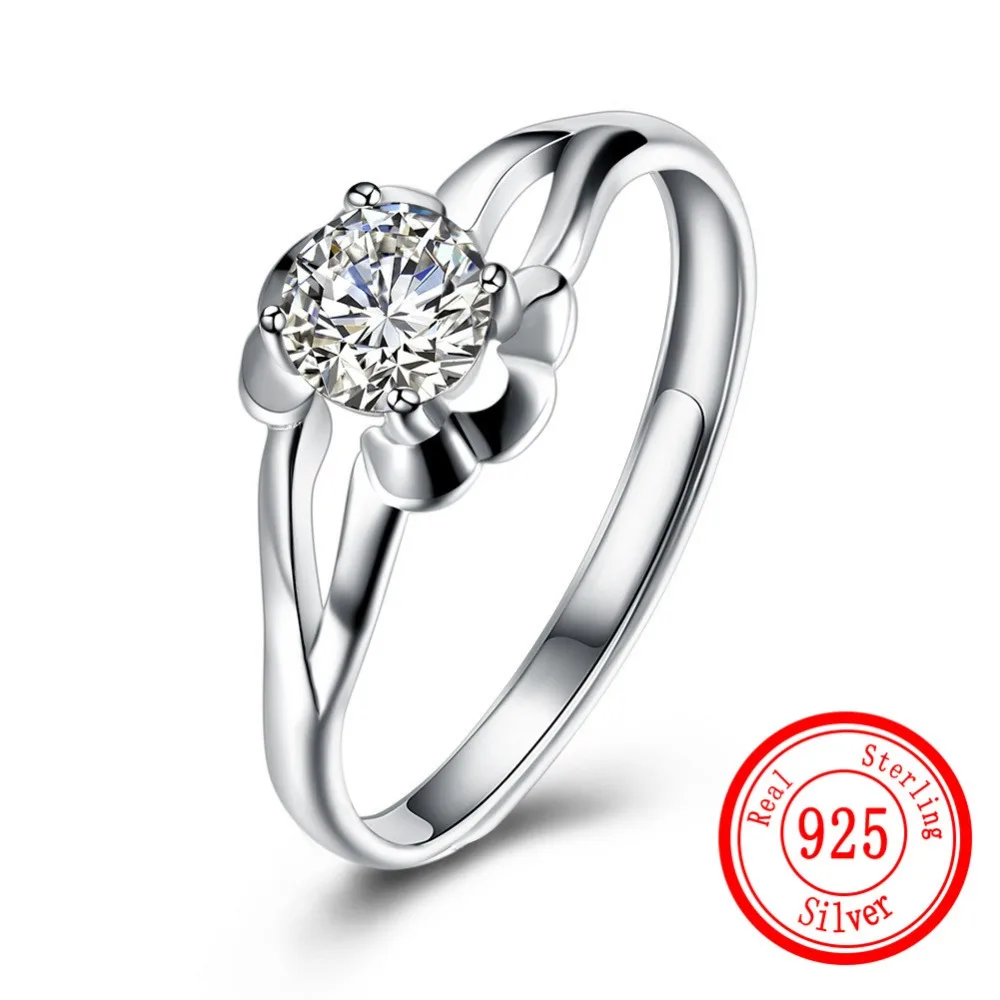 

Hot 925 Sterling Silver Rings for Women Fashion Flower Shaped Adjustable Feminine Standard Silver Wedding Party Ring Jewelry