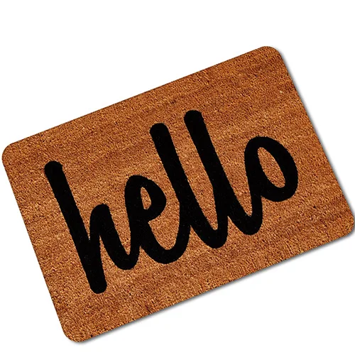 Резиновый коврик для входной двери напольный Hello дизайн нескользящий нетканый