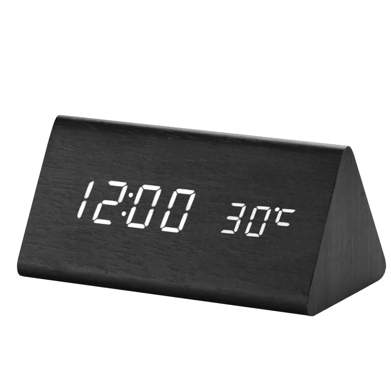 

Electronic Digital Clock Mini Wooden Clock LED Alarm Clock Time Date Temperature Display Clock Backlight Temperature 3DNZC10