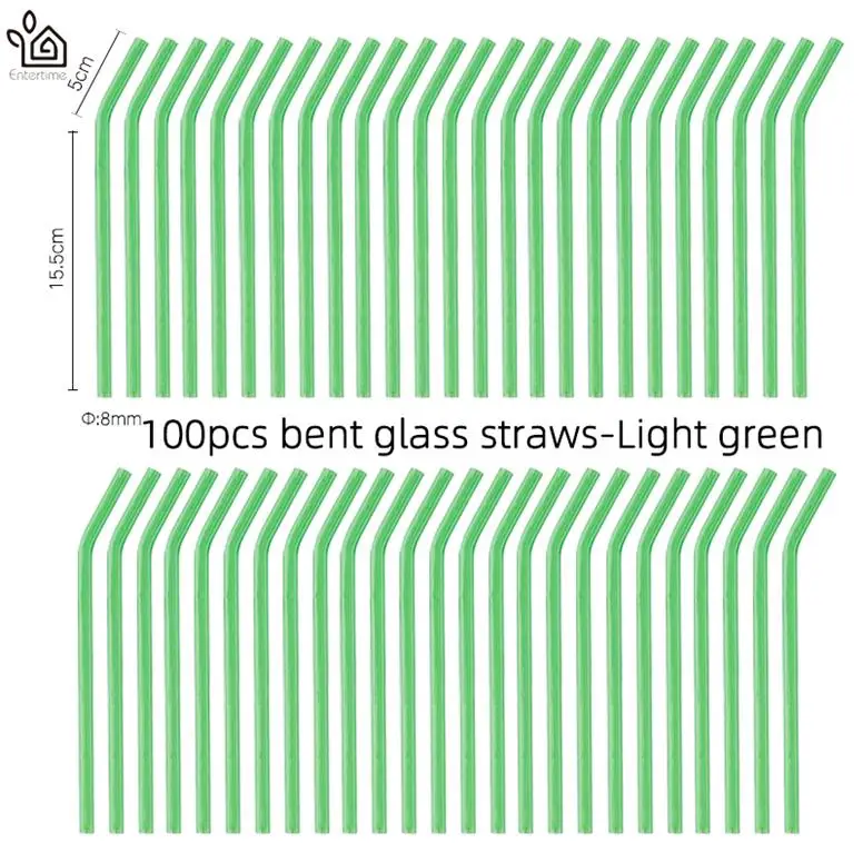 Entertime 100 шт./лот соломинки из боросиликатного стекла прозрачные изогнутые 20 см x 8 мм многоразовые трубочки оптом для смузи, чая, сока - Цвет: light green