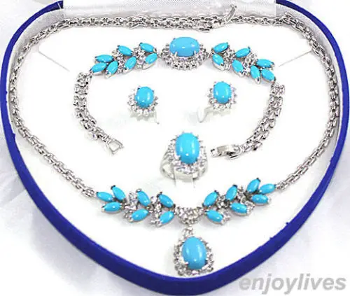 

Hot sell Noble- hot sell new - Turquoise WGP Link Crystal Pendant Necklace Bracelet Earring Ring Jewelry Set