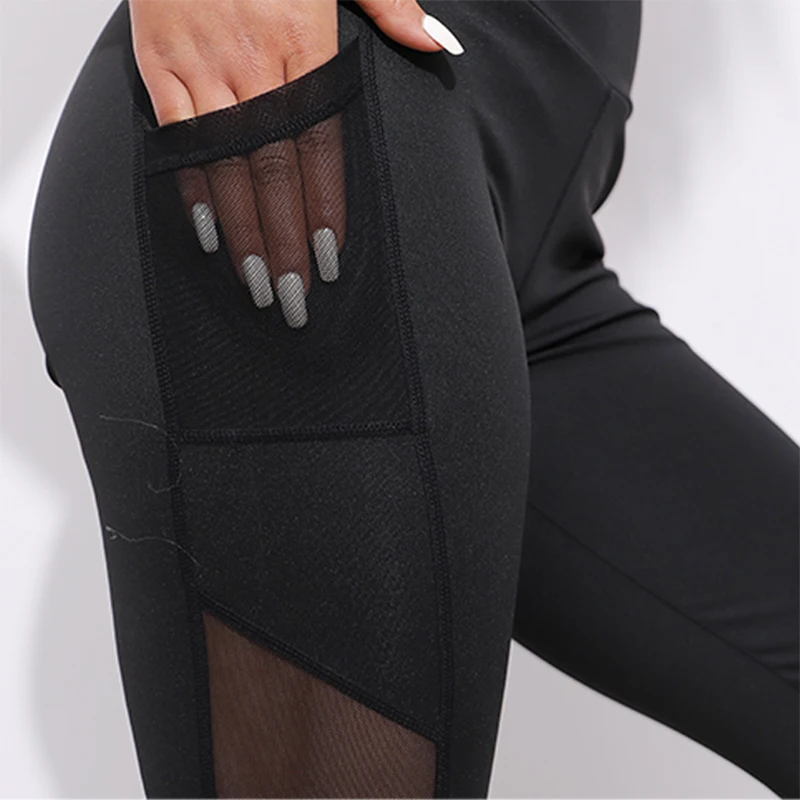  CHRLEISURE Pocket Mesh Workout Leggings Women Sexy Activewear Push Up Pant Elastic Heart-shaped Hig