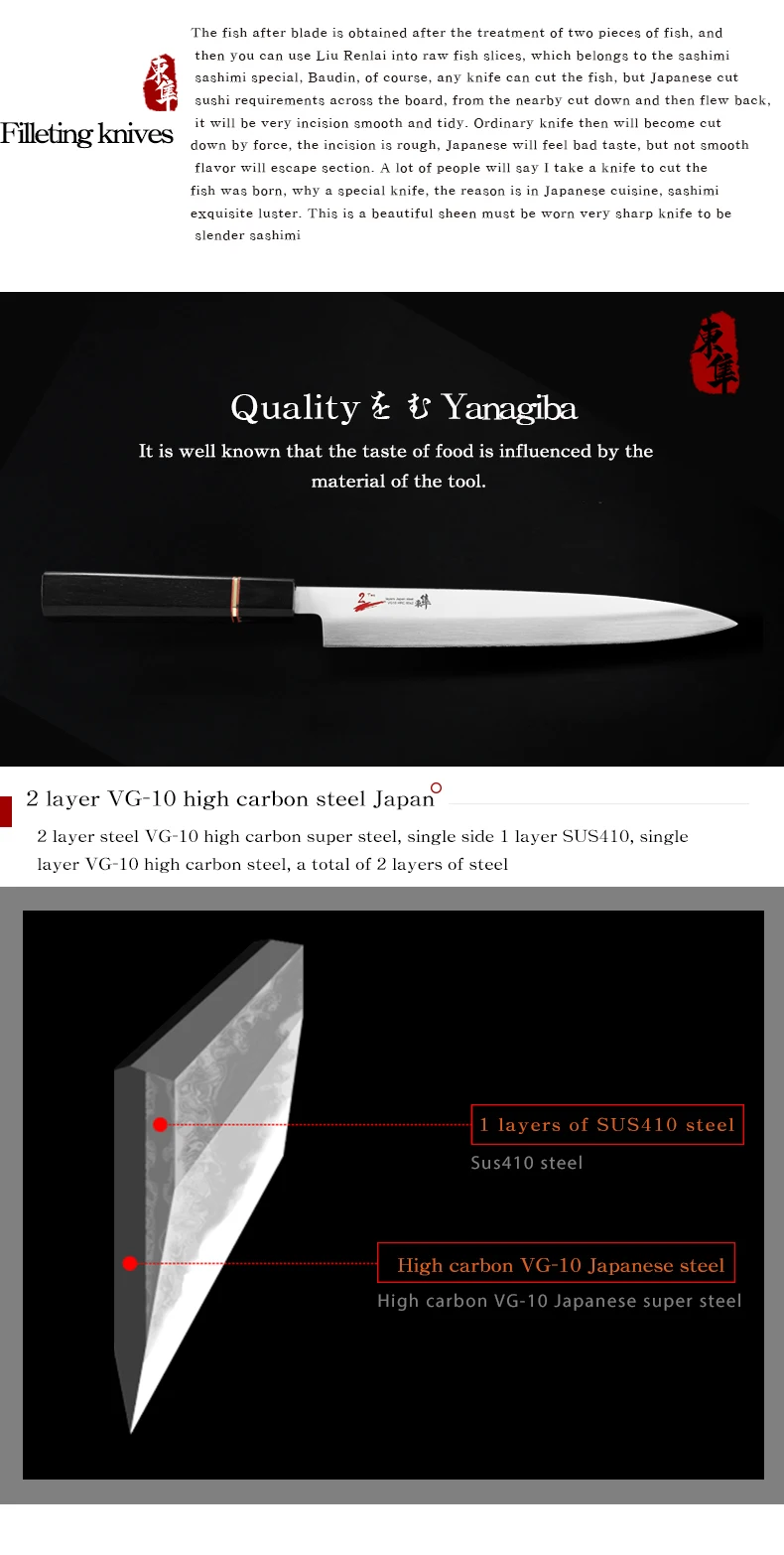Японский 2 слоя VG10 композитный стальной нож филе ножи янагиба сашими суши японский кухонный Кливер нарезки мелкой