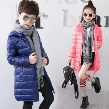 

Girls Winter Light White Duck Down Coat Hooded Kids Jacket Snowsuit Long Section Boys Down Coat Children Outwear TZ198