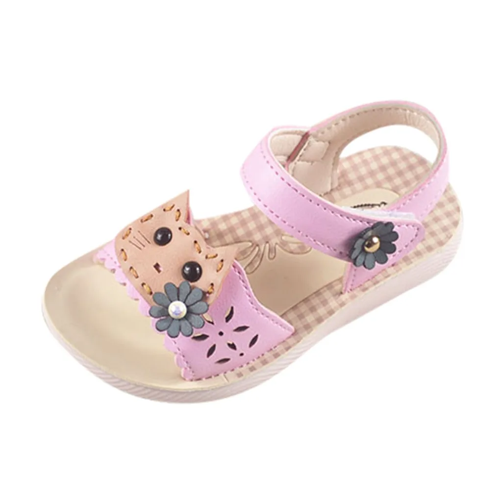 Детская обувь; летние сандалии принцессы с рисунком кота и жемчуга для маленьких девочек; повседневная обувь
