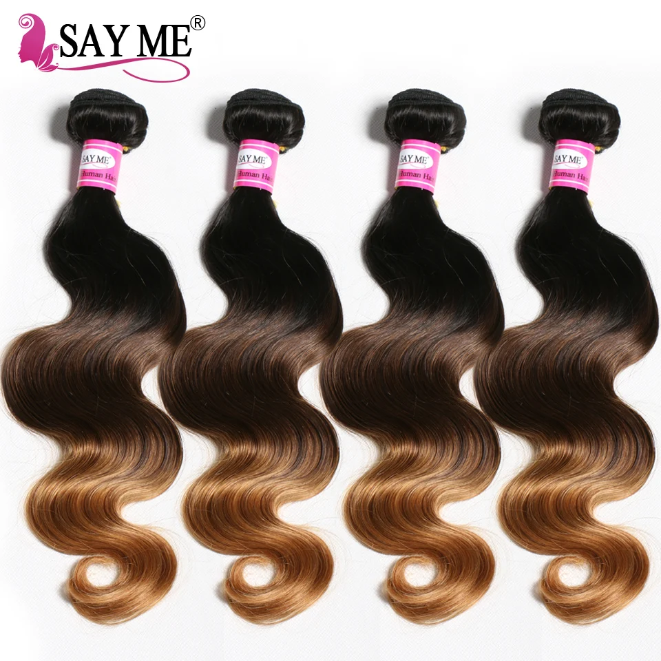 

SAY ME 4 Bundles Brazilian Body Wave 3 Tone Colored Human Hair Weave Bundles Blonde Ombre Hair Extension 1B/4/27 30 Remy