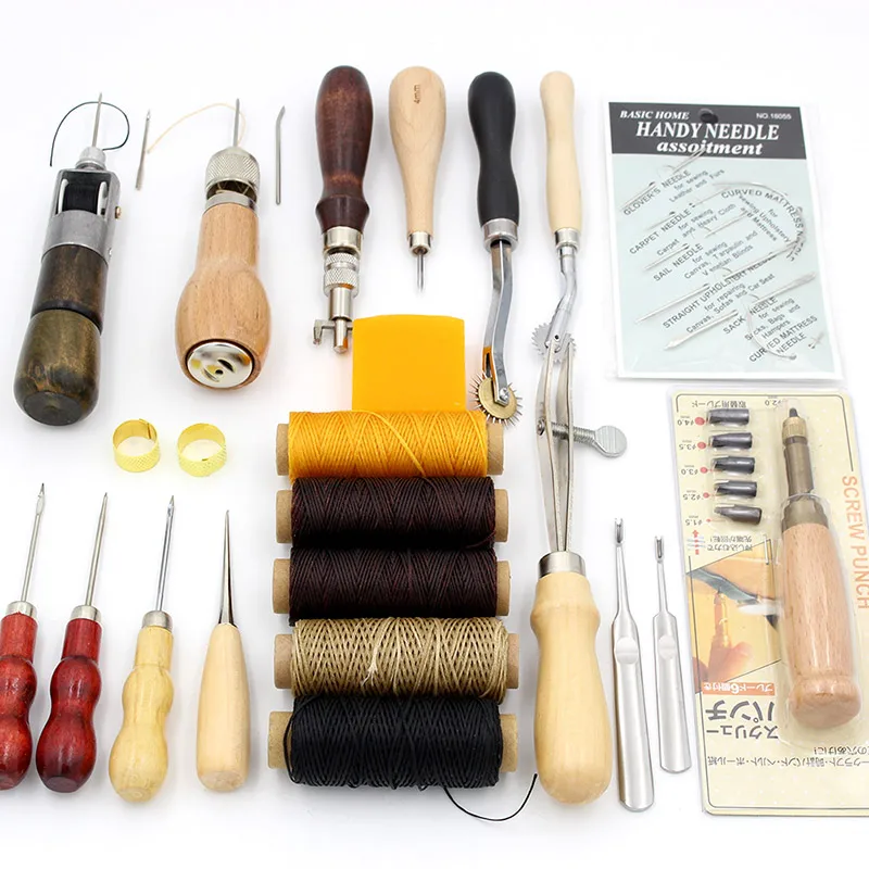 

Leather Tools Craft Kit Hand for Hand Sewing Stitching, Stamping Set and Making Hand Needlework Punch Wax Thread Needle Awl