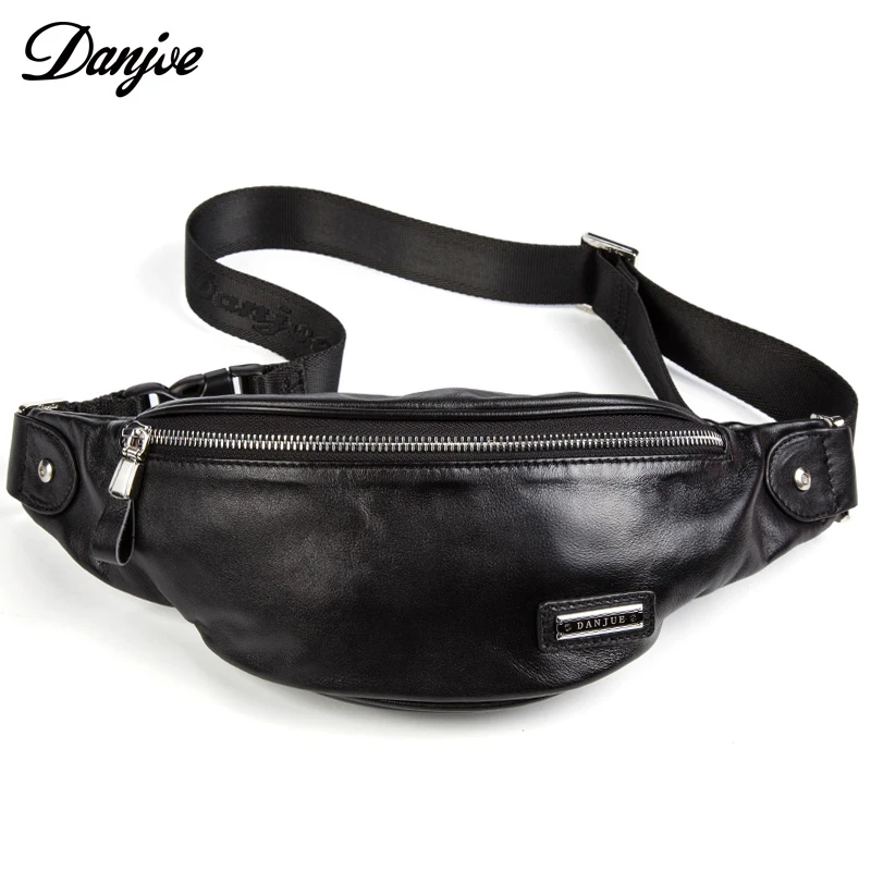 

Fashion Genuine Leather Waist Packs For Men Cow Leather Belt Bag Shoulder Bags Classic Style Casual Black Bag New DANJUE Brand