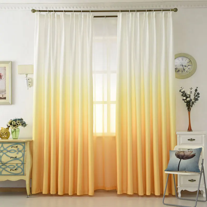 

Gradient Yellow Curtains Modern Solid Tulle Curtains for Living Room TranslucidusWindow Screening Balcony Burnout Voile Curtain