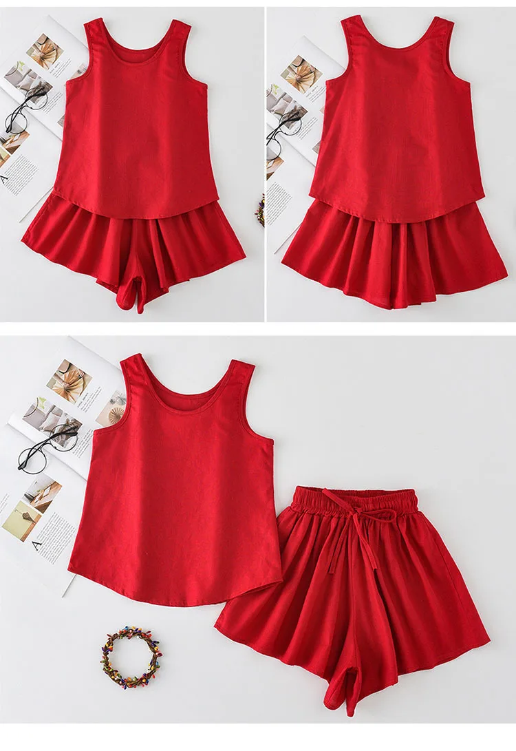 Little Kids Outfits For Girls Teenager Clothes Girls Outfits 2019 Mother Daughter Clothing Red Green Purple Suits Tops Shorts 4 5 6 7 8 9 10 11 12 13 14 15 16 years little teen shorts set girld summer clothes (16).jpg
