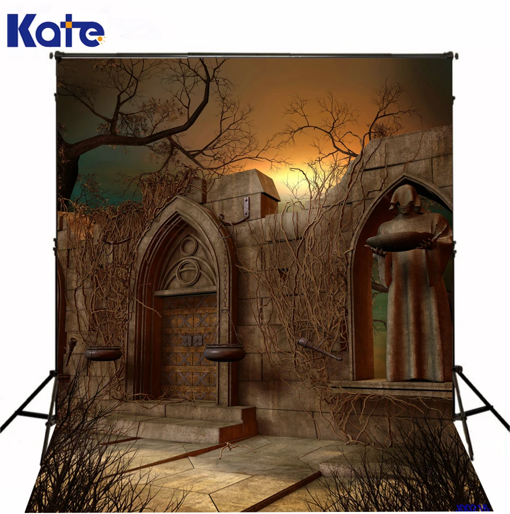 

5*6.5Ft(150*200Cm) Kate Halloween Photography Backdrop Gray Sky Withered Broken Fence Photography Backdrops